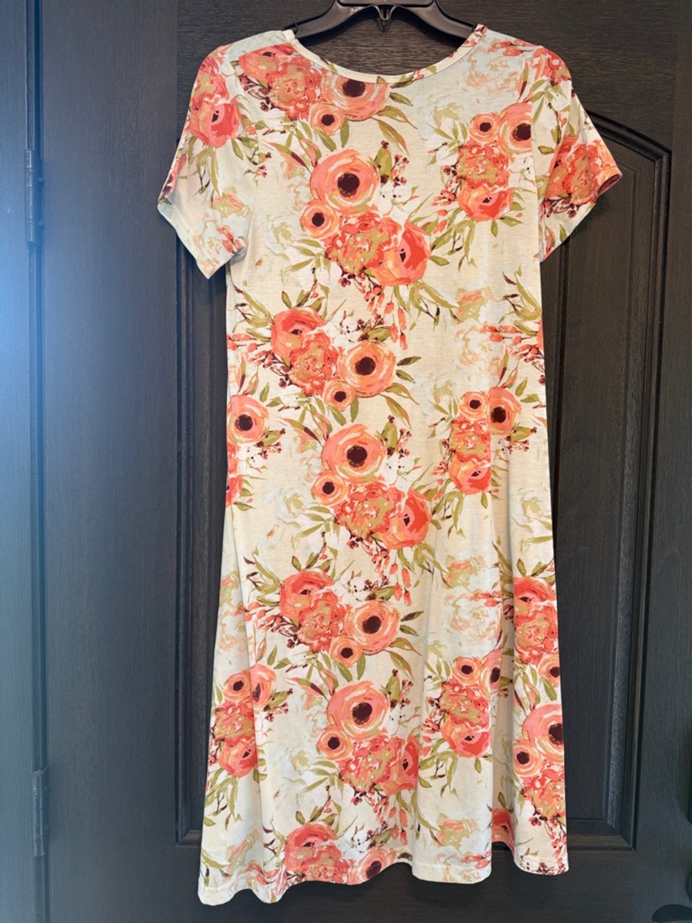 LuLaRoe Coral Floral Swing Dress on Cream - Picture 6 of 6